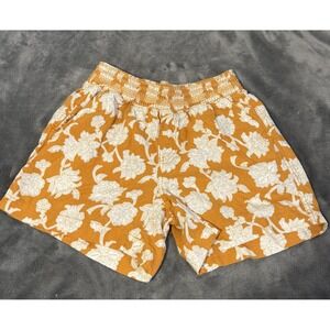 Briggs Shorts Womens‎ Small Orange White Floral Smocked Waist Pull On Pockets
